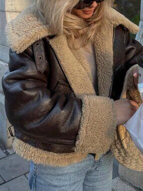 Coffee Brown Casual Women's Short Warm Double-Sided Motorcycle Jacket